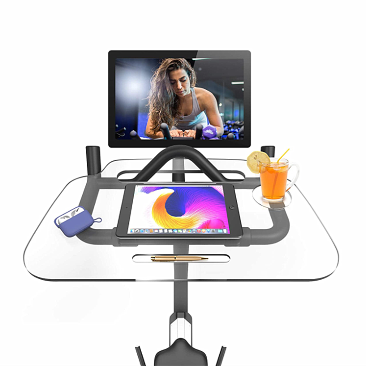 Tablet Pertûka Têlefonê ya Exercise Spinning Peloton Work Ride Desk Clear Acrylic laptop Tray car ji bo Peloton Bike