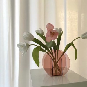 Transparan Pink Lucite Kembang Vas Kawinan Acrylic Decor Vas