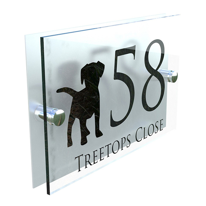Cartell de casa per a gossos de plexiglà fet a mida Placa acrílica personalitzada per a casa Número de porta Adreça