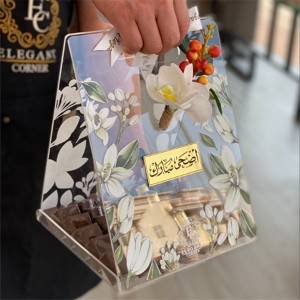 Cristal personnalisé musulman rustique petite fête faveurs boîte-cadeau poignées acrylique servant plateau de mariage pour les invités