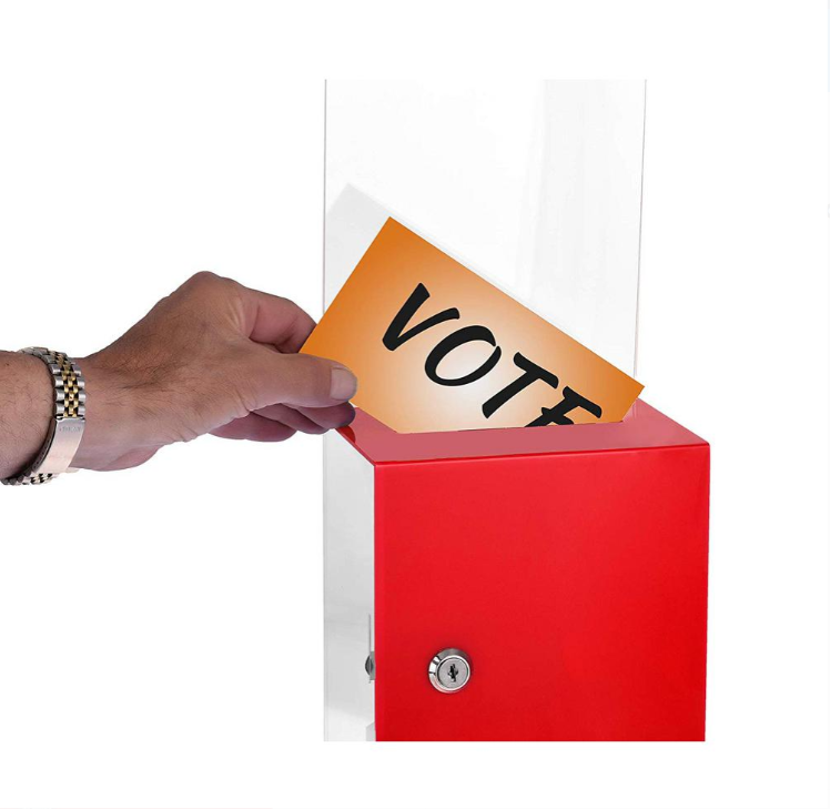 обичај големопродажба на пластика за собирање пари на гласачко ливче коментар за гласање изборен дисплеј решетката прикажи акрилни кутии за донации добротворни кутии