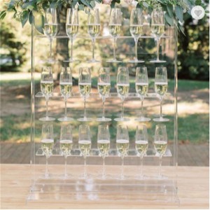 brugerdefineret engros plast væg champagne flaske kop display stand klar akryl champagne glas holder til bryllup