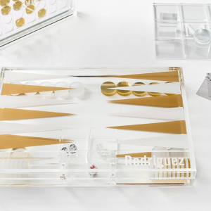 ជម្រើសពណ៌ Plexiglass Indoor Game Case ពណ៌ទឹកក្រូច & Clear Acrylic Backgammon Set