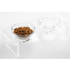 Vassoio amovibile in Plexiglass per l'alimentazione per animali domestici Supporto d'alimentazione in acrilico trasparente cù ciotola di vetru