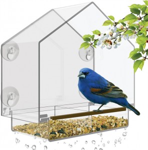 Window Bird Feeder ເຮືອນ​ນົກ​ຂະ​ຫນາດ​ໃຫຍ່​ສໍາ​ລັບ​ການ​ອອກ​ນອກ​ຖາດ​ເລື່ອນ​ທີ່​ມີ​ຮູ​ລະບາຍ​ນໍ້າ​.ທີ່ດີທີ່ສຸດສໍາລັບນົກທໍາມະຊາດ Clear Acrylic