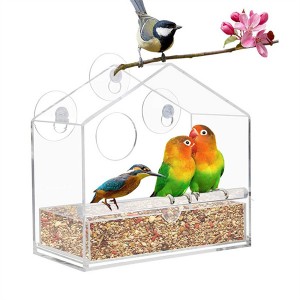Transparent Round Acrylic Bird Window Feeder Clear Plexiglass Malaking Bird feeder para sa Labas