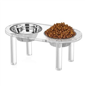 Clear Acrylic Pet Bowl Elevated Feeder Stand ສໍາລັບຫມາທີ່ມີ 2 ໂຖປັດສະວະ