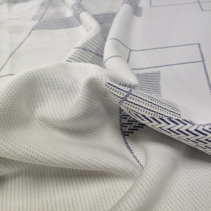 Best Double jacquard knitting fabric Factory –  100% polyester spun yarn geometric mattress knitted fabric pillow case  – Tianpu