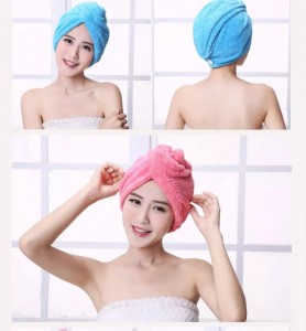 Microfiber Quick Drying Turban Super Absorbent Women Hair Wrap with Button Thicken Head Wrap Fast drying hair towel T01