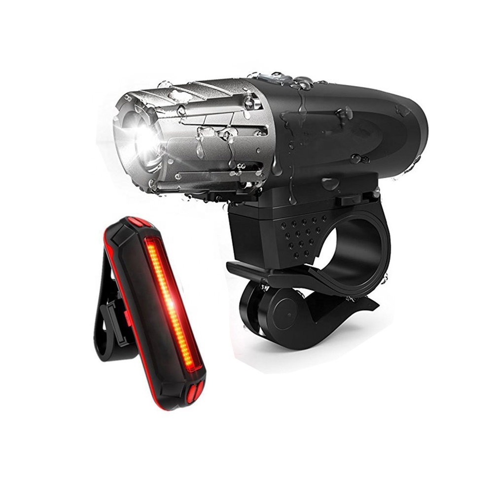 USB Rechargeable Bike Front Light Bicycle Accessories 300 lumens USB charging headlights with mountain bike warning taillights B3-1