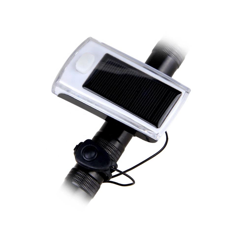 Dynamo Հեծանվային բռնակի լույս Անջրանցիկ Արևային էներգիայի էներգիայով USB վերալիցքավորվող հեծանիվի գլխի լամպ եղջյուր 4 LED արևային հեծանիվի առջևի լույս B16