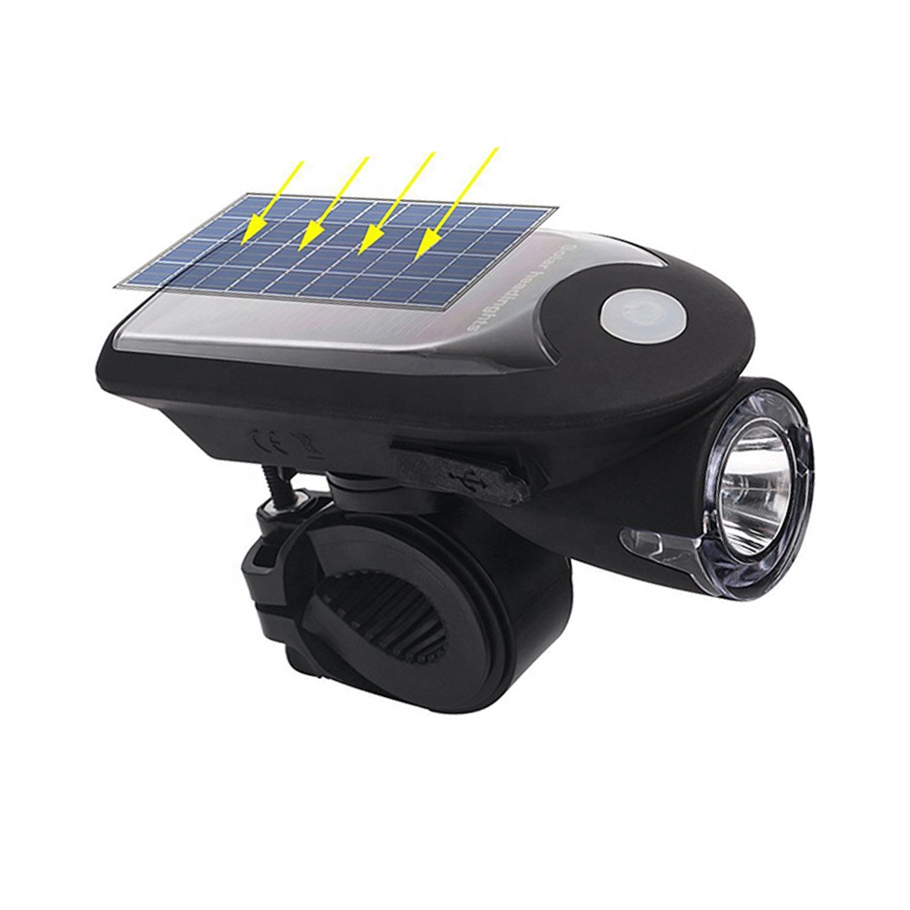 USB Rechargeable Solar Powered  Safety Bicycle Head Lamp Headlight Handlebar Warning Lamp Rotating Bicycle Front Light Dynamo B14