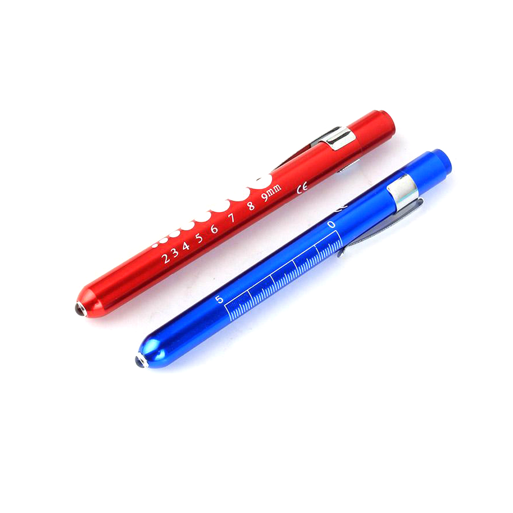 Mini Medical Nurses Doctor Aluminum pen led light with pupil gauge Reusable led torch light pen H67