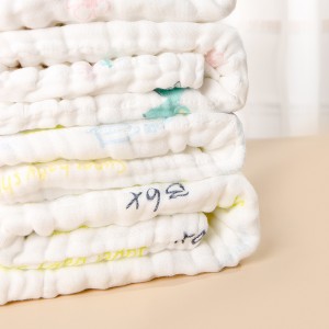 Ẹ̀bùn Ìwẹ̀ Ọmọ Títẹ̀ síta Adáìdádúró 100% Organic Cotton Gauze Baby Cover Muslin Ọmọ tuntun Ọmọ Swaddle Towel Blanket BT-07