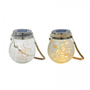 Waterproof Patio Garden Lanterns Wedding Hanging Solar Mason Jar Lights, Warm Crack Glass Bottle Solar Jar Light YL11