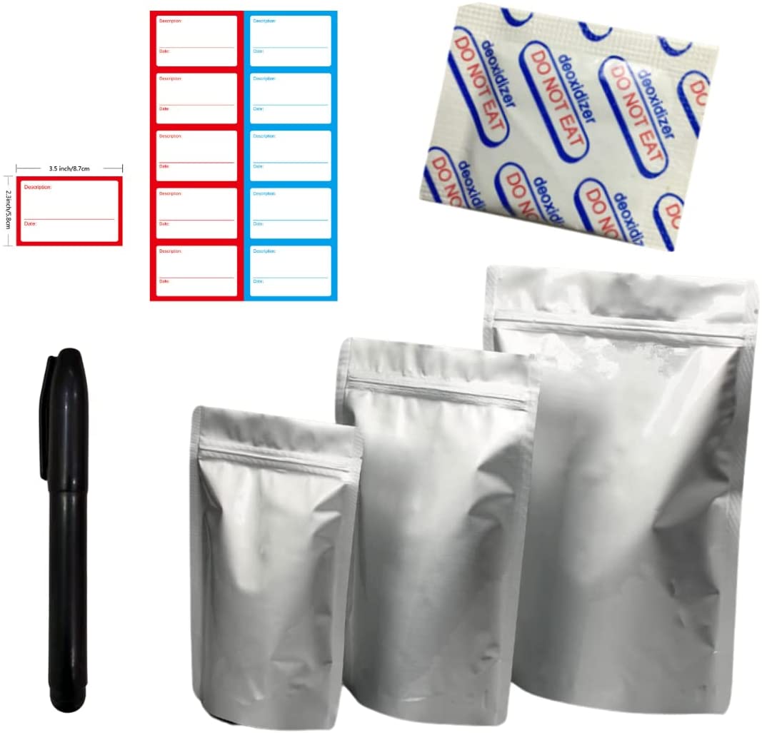 Customized Stand Up Mylar Bags Food Storage Bags with Labels Zip Packaging Zip Airtight Bag Heat Resistant Brining with Double Side Aluminum Foil for Long Term Food Storage Featured Image