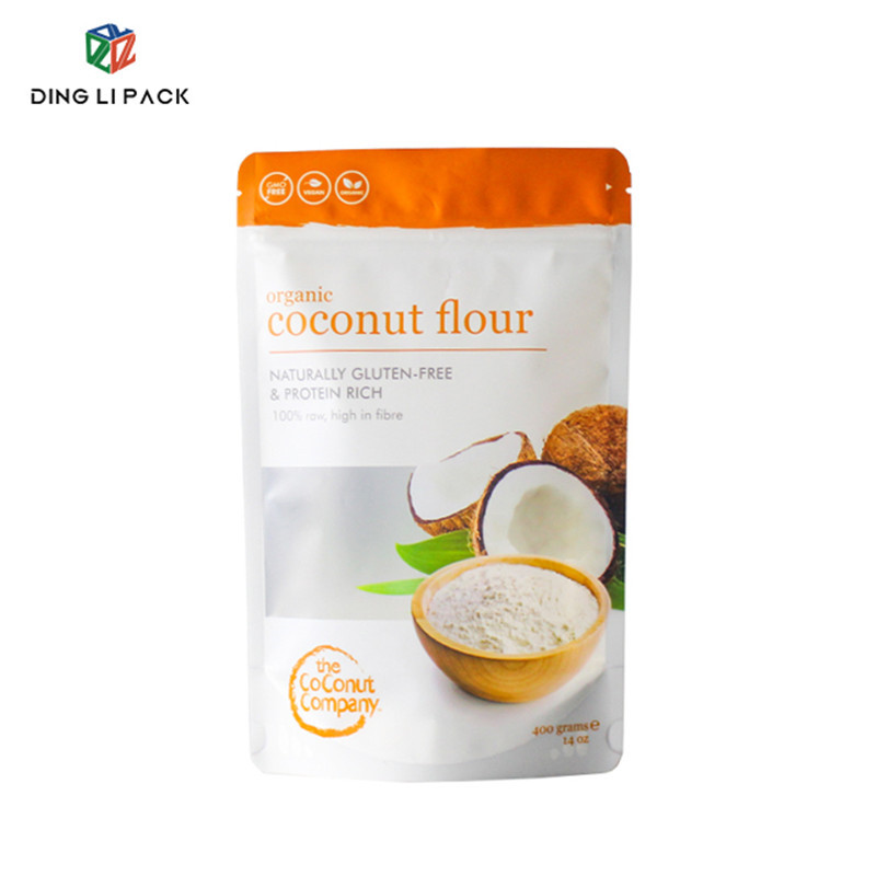 Customized Printed Matte White Stand up Coconut Flour Sugar Powder Packaging Pouch with Ziplock Featured Image