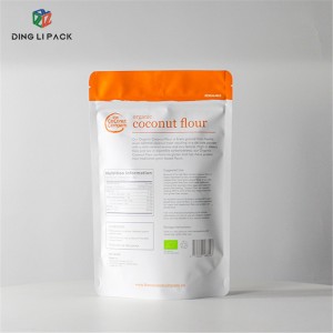 Customized Printed Matte White Stand up Coconut Flour Sugar Powder Packaging Pouch with Ziplock