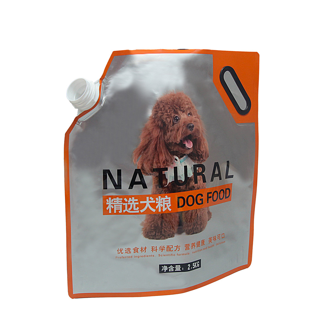 Food Plastic Bag Packaging Factory – 
 2.5kg food grade custom aluminum foil stand up pet food bag plastic dog treat bag spout pouch for food – Dingli