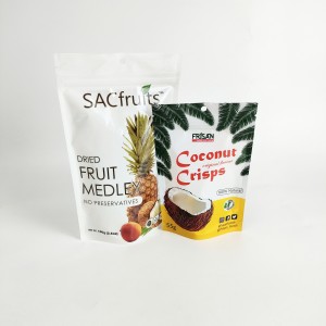 Custom Printed Recyclable Alumiun Foil Mylar Stand up Pouch with Zipper for Coconut Dried Fruit Snack Packaging Bag