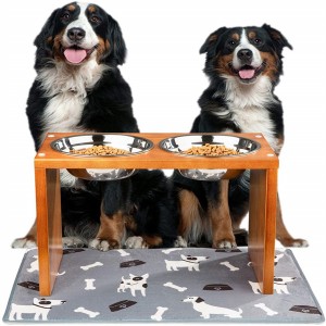 Уздигнути постоље за чиније за псе са 2 чиније и подметачем против клизања