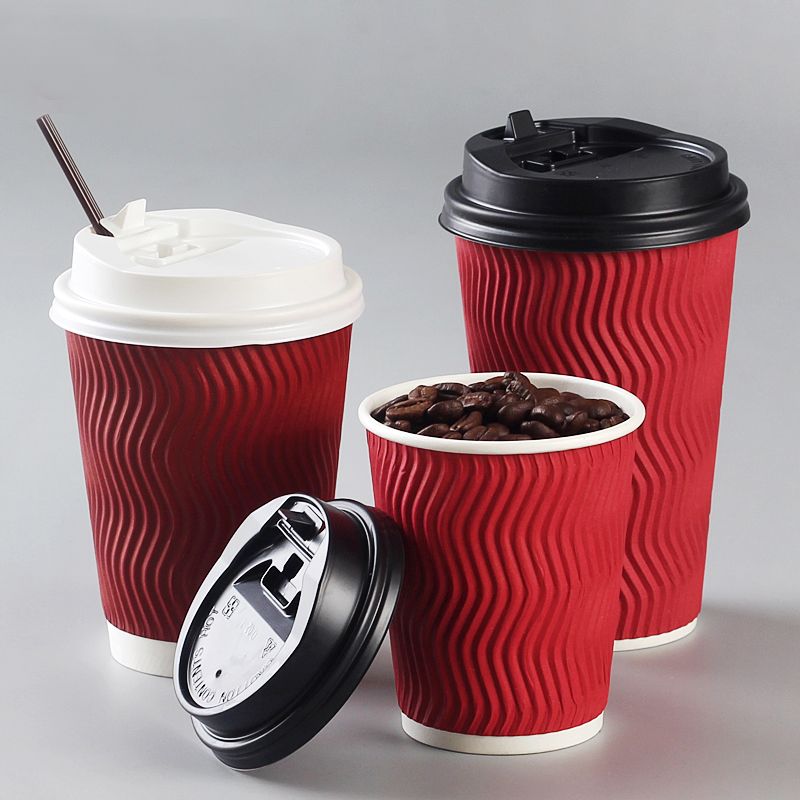 Червени хартиени чаши за кафе Персонализирани щампани маркови хартиени чаши |Представено изображение на Tuobo