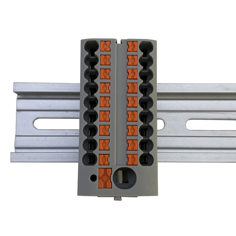 JUT15-6-18X2.5-P（Screwless Wire To Wire earthing twin clamp type spring connecting terminal din rail spring push terminal blocks）