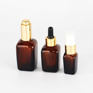 30ml Cosmetic Bottles - 30ml square amber glass essential oil bottles with electroplate droppers – Uzone