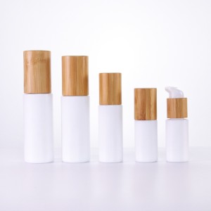 Wholesale opal white round 10ml 30ml 40ml 50ml 100ml 120ml glass bottle with bamboo lotion pump and lids