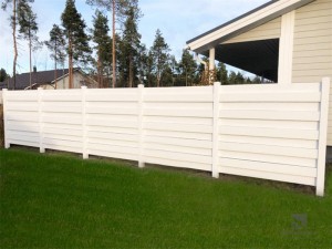 Valla de estacas horizontal de PVC FM-501 con estacas de 7/8 ″ x6 ″ para jardín