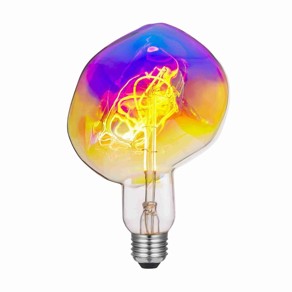 Extra large LED filament bulb in Magic Rainbow colored dimmable glass bulbs