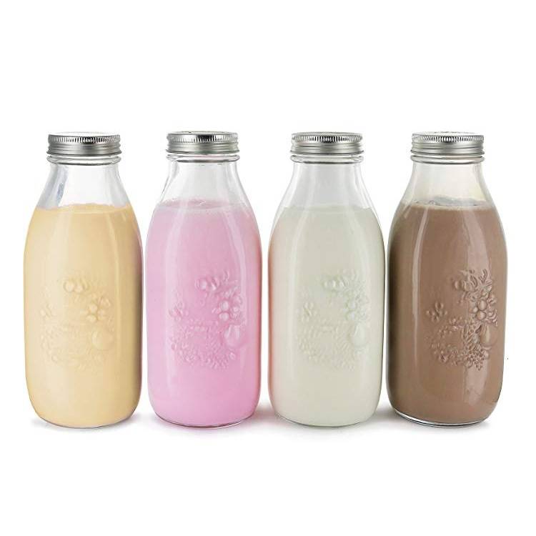 33.8oz Clear Reusable Glass Milk Bottles with Metal Lids