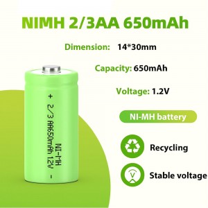 Rechargeable 1.2V 2/3 AA 650mah pil NIMH batri