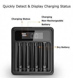 Ċarġer tal-batterija rikarikabbli USB għal C 4 Slots Għal AA AAA Ni-mh u Nicd