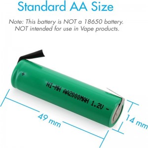 AA 1.2V 2000mAh NiMH Rechargeable Battery pou Shavers, Trimmers
