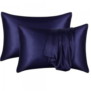 Dark Blue Satin Pillowcase for Hair and Skint Silky Pillowcase Standard Satin Pillowcase with Envelope Closure(20″x26″)