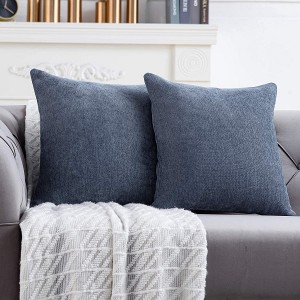 Blue Grey Square Cushion Case 18×18 Inch Set of 2 Solid  Decorative Throw Pillow Covers for Home Sofa Couch Decoration