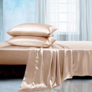 Soft Silky Satin Sheets Satin Bed Sheets Cooling & Luxury Bedding Sheet Set With 1 Satin Fitted Sheet  1 Satin Flat Sheet  2 Satin Pillow Cases