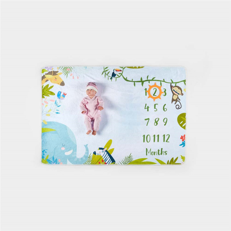 Flannel fleece digital printed baby milestone blanket with accessories super soft monthly milestone baby photography blankets