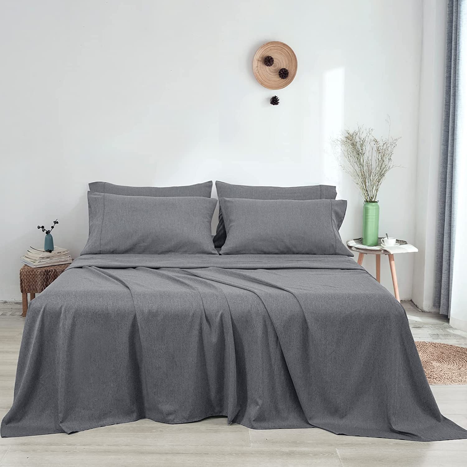 Conjunto de lençóis de cama macios tamanho king de 76 x 80 polegadas respirável resfriamento bambu 1800 fios 16 polegadas bolsos profundos