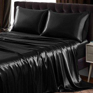 Hotel Blacket Luxury Silky Satin Sheets Set Soft and Durable Pillowcase Flat Sheet and Fitted Sheet