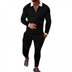 Men Tracksuit Half Zipper Slim Fit Long Sleeve T Shirt Joggers Casual Polyester Custom Logo