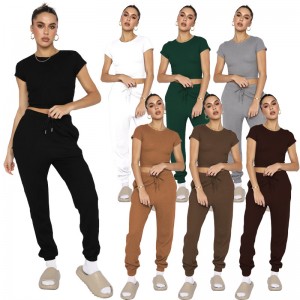 2Pcs Set For Women Crop Top T Shirts Pants Gym Clothes Blank Loose Best Selling Newest