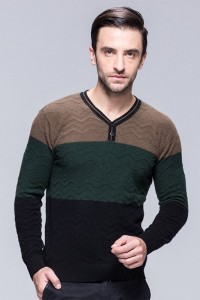 Cheapest Price Men Blue Cashmere Sweater - Men cashmere V neck pullover multi color blocks with buttons CH20M003 – Wilson