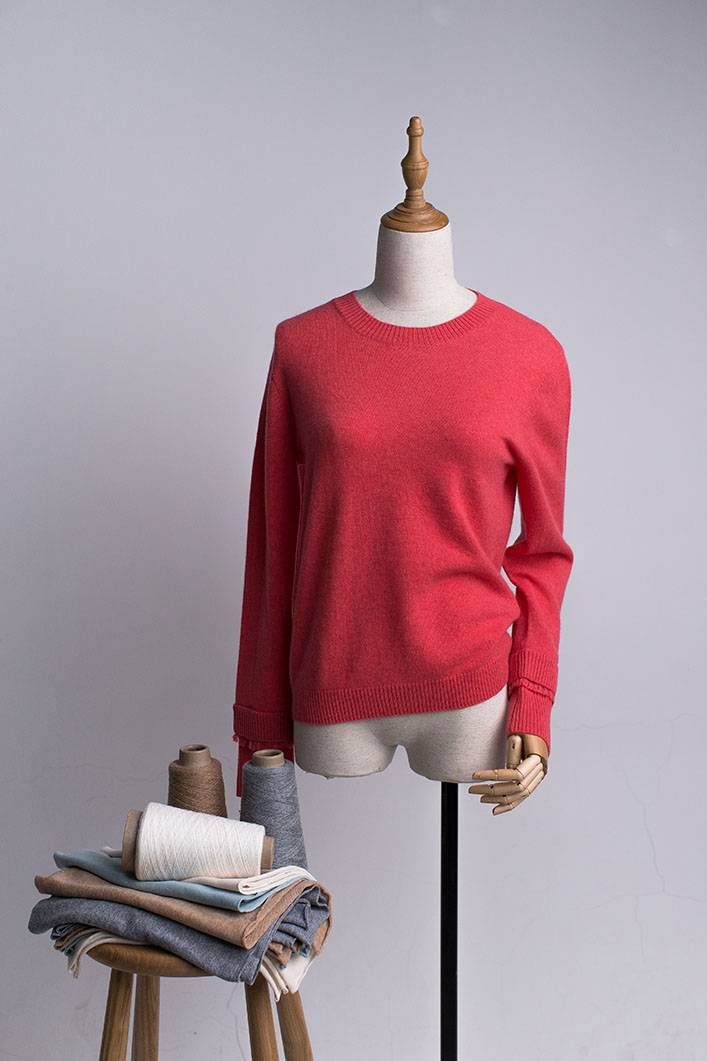 100% Cashmere basic crew neck pullover sweater for ladies CT20W007