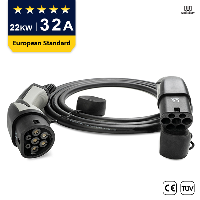 EV Cable (32A 3 Phase 22KW) Type 2 Mukadzi kune Type 2 Male Extension Cable (16ft/5m)