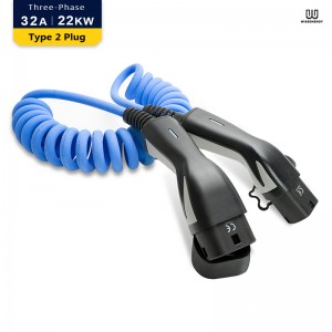 OEM Pulsar Plus Level 2 Manufacturers –  EV Cable (32A 3 Phase 22KW) With 16ft/5m Type 2 Female To Male Extension  Cable，Spring Charging Cable – Wissenergy Technology
