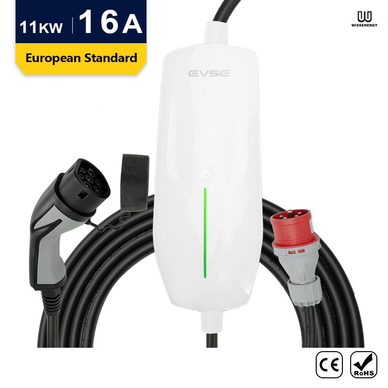 WISSENERGY Niveau 2 EV Chargeur 16 Amp 400V Chargeur de Voiture Électrique Portable avec Câble de 5 Mètres, Connecteur IEC 62196-2, Prise CEE