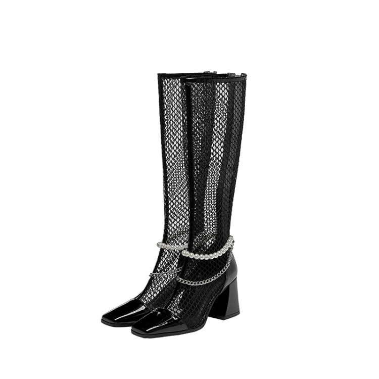2022 new design mesh net boots with ankle pearl decoration