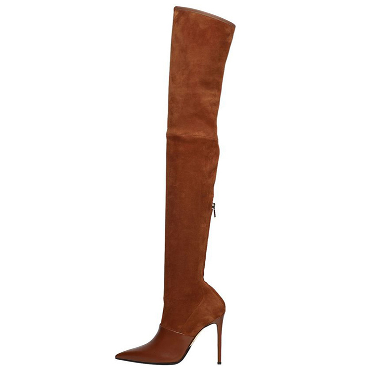 Wholesale and custom thigh high boots-boots over the knee in suede leather